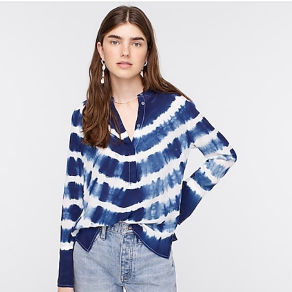 NWT J Crew Tie-dyed silk tunic blue size Xs silk